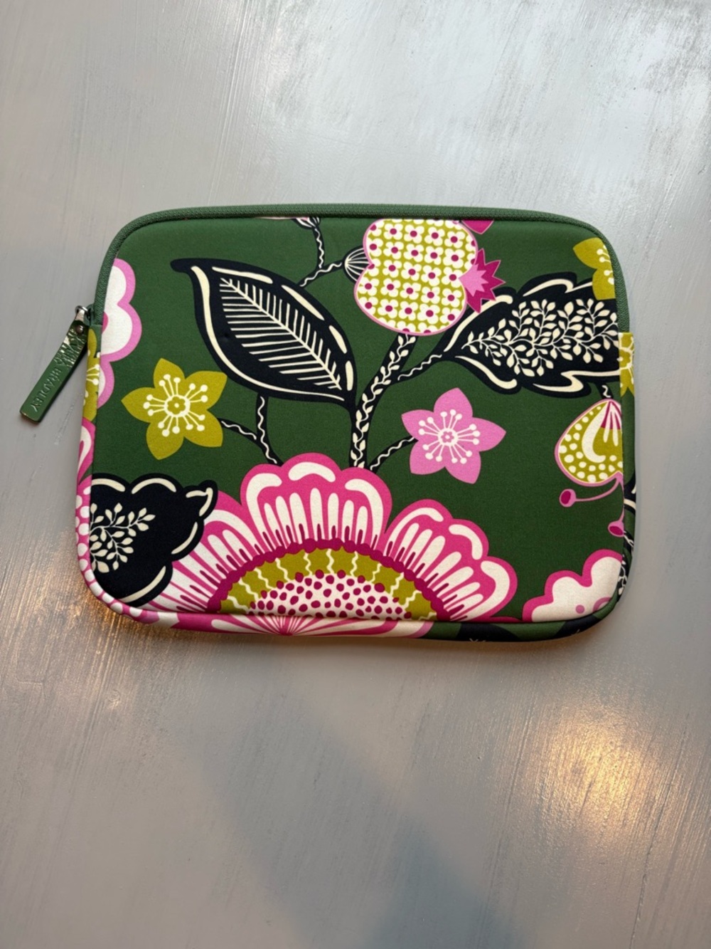 Vera Bradley Green and Hot Pink Floral Zip Pouch